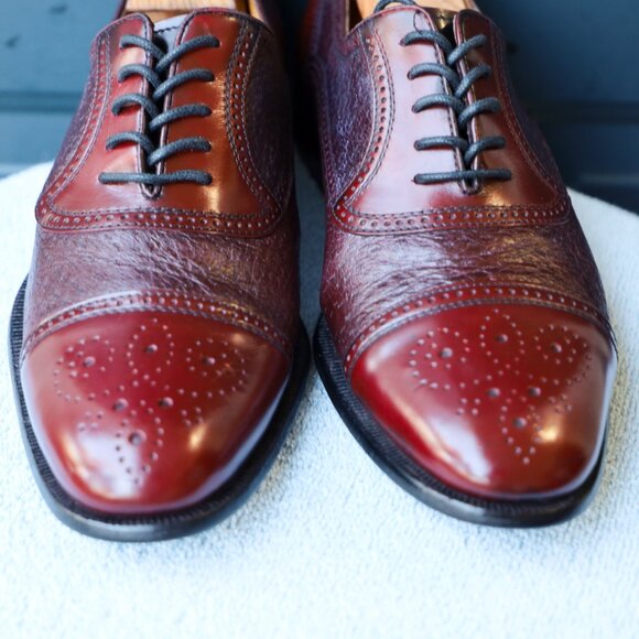 Moreschi Other - Moreschi 9-M Burgundy and Red Peccary and Calf Skin Cap Toe Oxford Mens Dress Sh